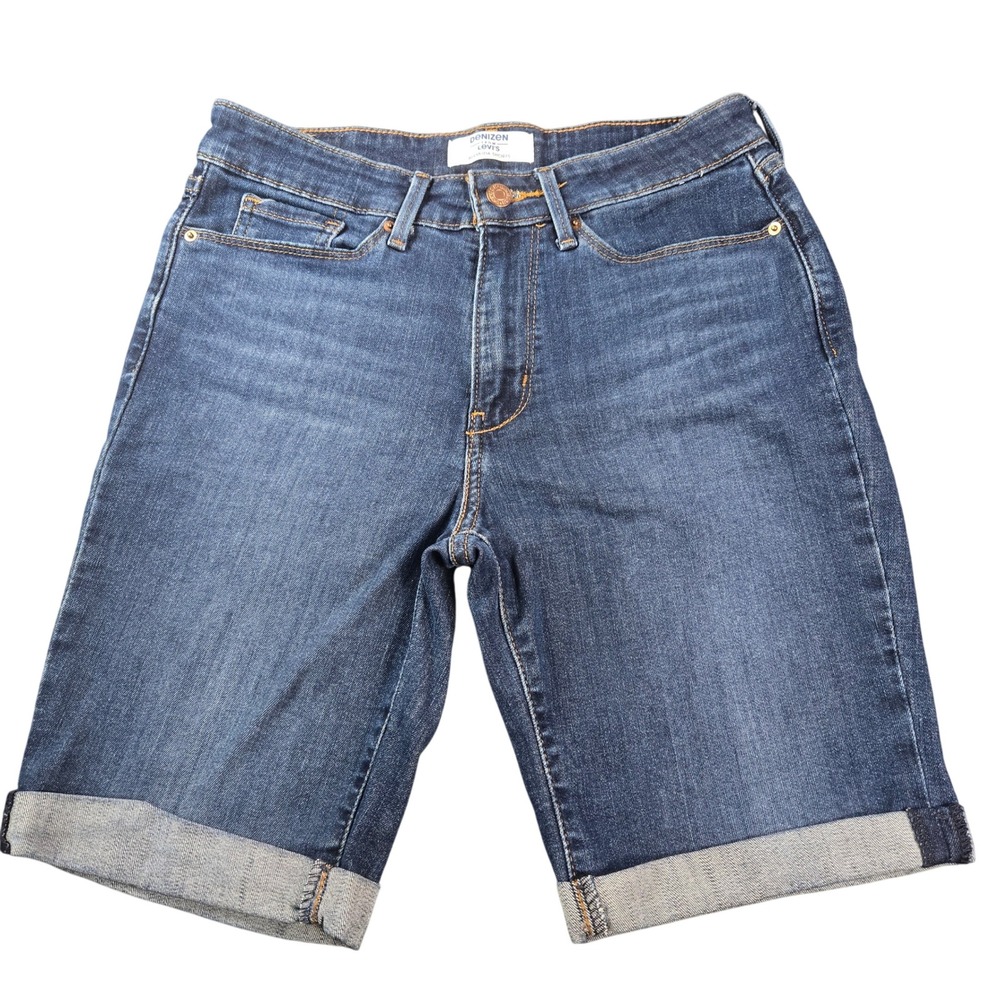Denizen from Levi's Women's Bermuda Shorts Dark Wash Cuffed Hem Denim Size 4 W27
